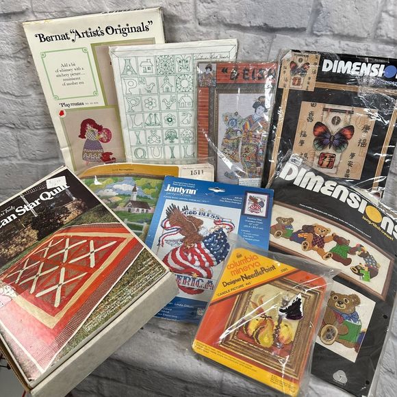 Lot Of 9 VTG Needlepoint Craft Kits Quilting Dimensions Cross-Stitch Embroidery - Picture 1 of 5